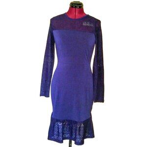 MICHAEL Michael Kors Dress Navy Women Flounce Size XS Lace Trim Knee Len…